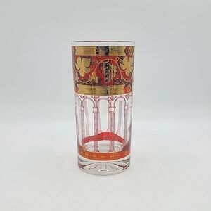 Cera Glass Golden Grapes Burgundy Highball Tumbler MCM Barware 22K USA Vintage